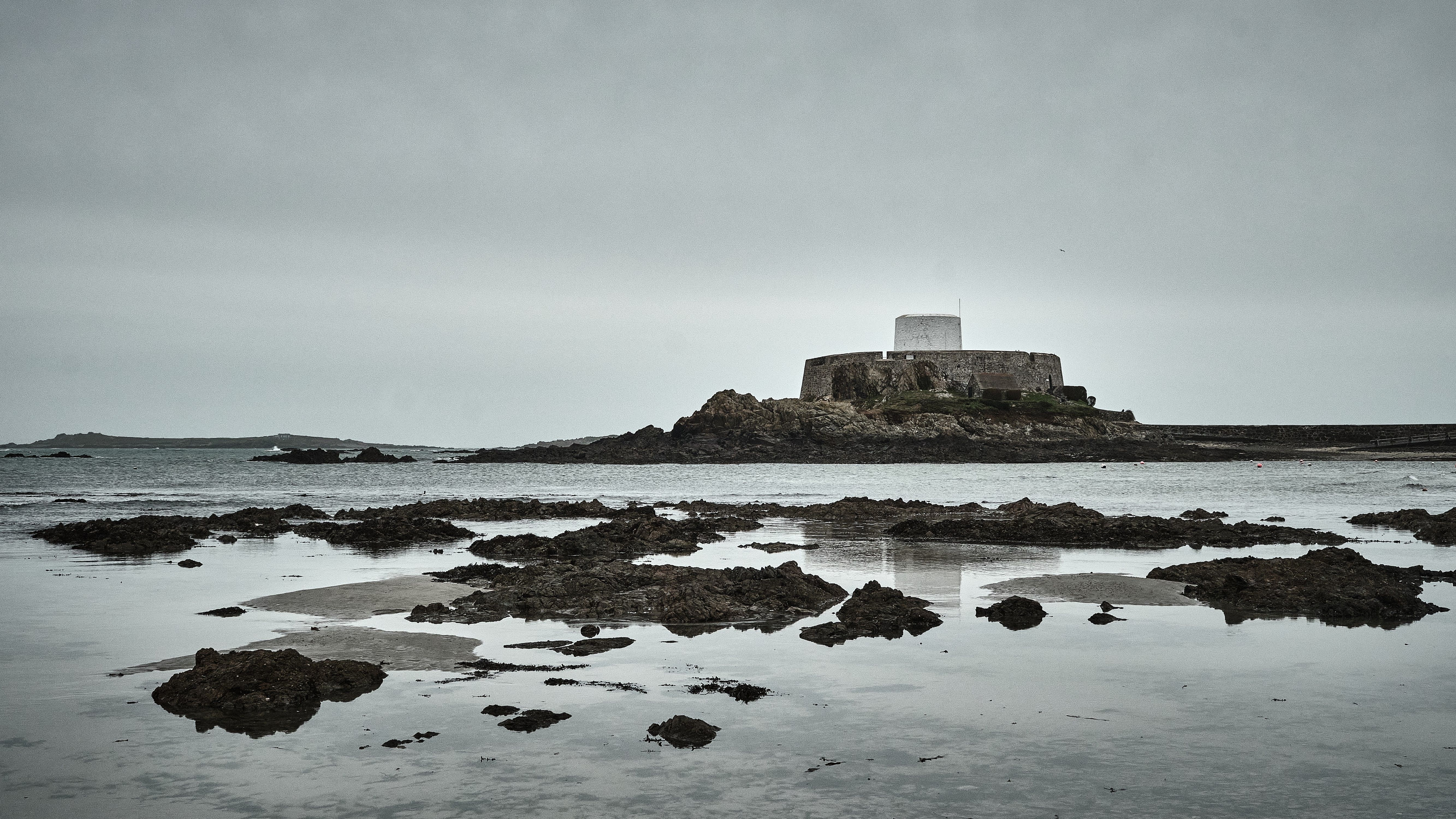 Grey weather in Guernsey over Fort Grey
