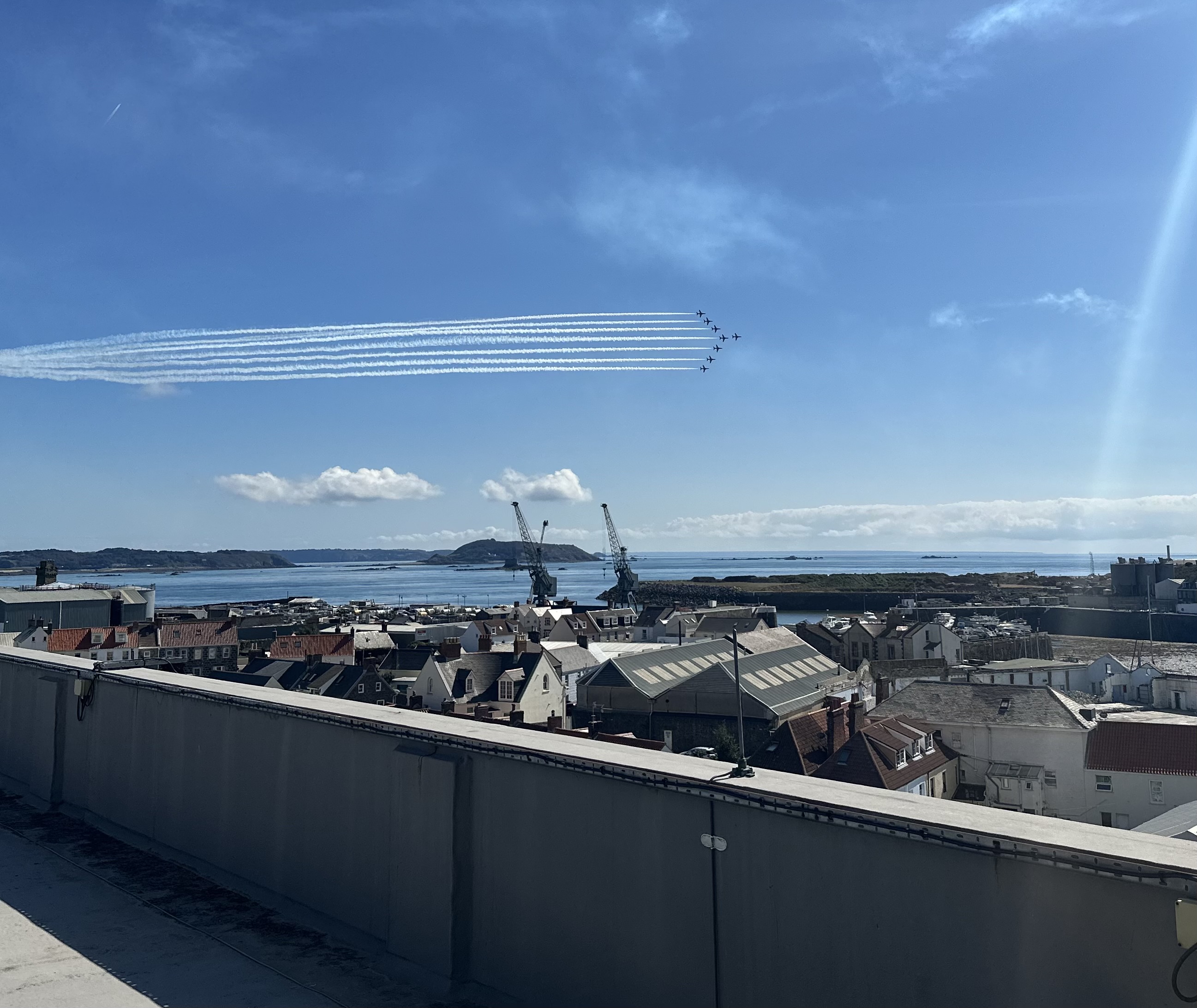 Air show from Guernsey Electricity's power station chimney