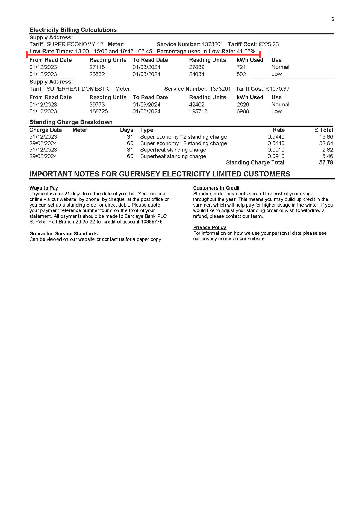 Where to find your low-rate times on the back of your bill