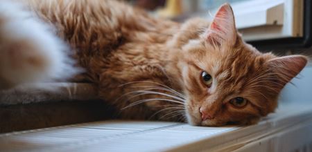 A cat leaning on a radiator